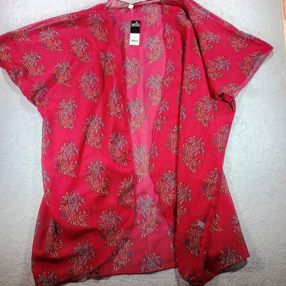 Bijoux Terner Womens Kimono Pink Paisley L/XL Sheer Lightweight Wrap